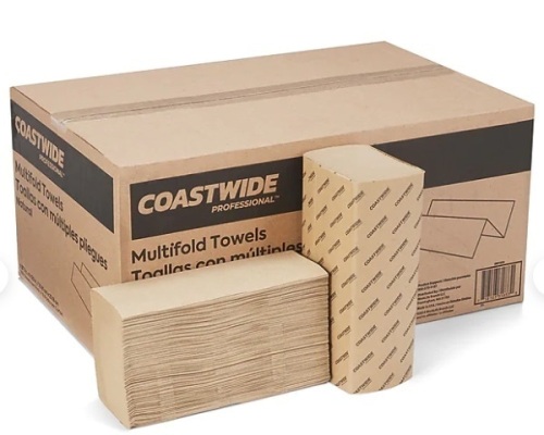 Box of Coastwide Multifold Paper Towels, 1-ply, 250 Sheets/Pack, 16 Packs/Carton - Lot 453