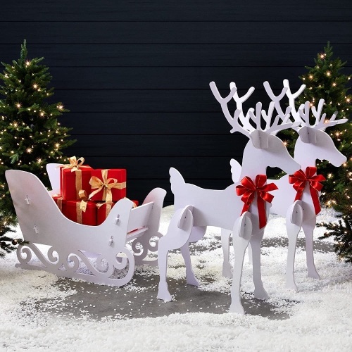 3-Piece 4ft Deer & Sleigh Silhouette Set - Lot 808