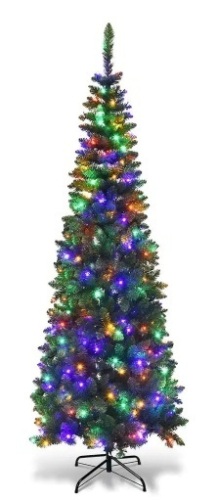 7.5 ft. Pre-Lit Hinged Pencil Artificial Christmas Tree with 350 Multi-Color LED Lights - Lot 1128