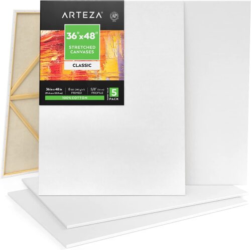 Arteza Stretched Canvas, Pack of 5 - Lot 1129