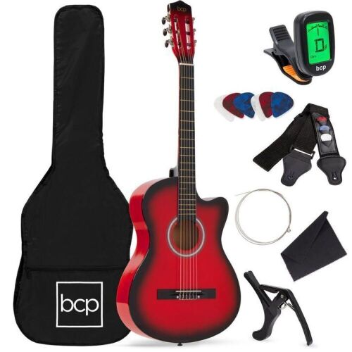 Beginner Acoustic Cutaway Guitar Set w/ Case, Strap, Capo - 38in  - Lot 544