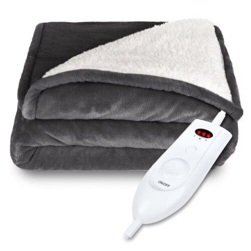 Electric Heated Reversible Sherpa Blanket w/ 3 Heat Levels, Auto Shut Off - Gray - Lot 412