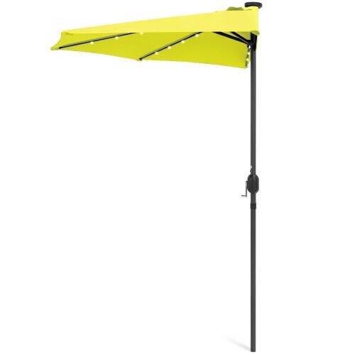8.5ft Steel Solar LED Patio Half Umbrella w/Easy Crank and Wind Vent, Light Green - Lot 424