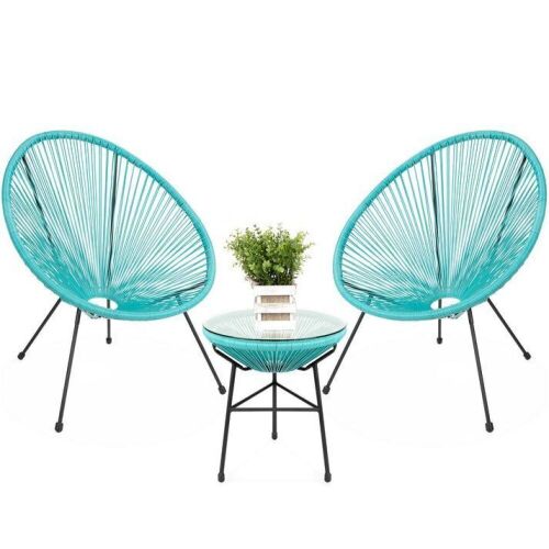 3-Piece All-Weather Patio Acapulco Bistro Set w/ Rope, Glass Top Table  - Lot 375