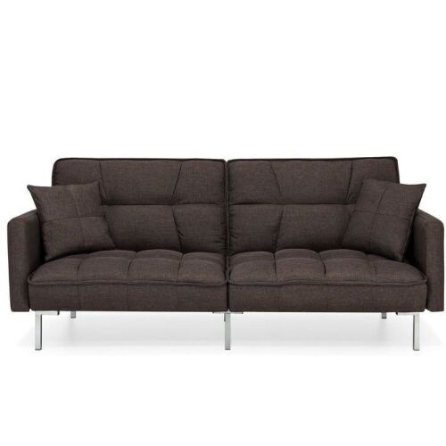 Convertible Linen Tufted Futon w/ 2 Plush Pillows, Split-Back Design  - Lot 404