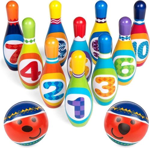 Multicolor Soft Lightweight Foam Bowling Toy Set 10 Numbered Pins 2 Balls Carrying Case  - Lot 559