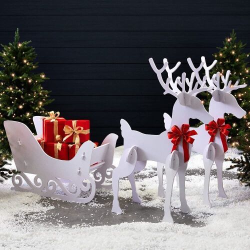 3-Piece 4ft Deer & Sleigh Silhouette Set, Weather-Resistant PVC  - Lot 187