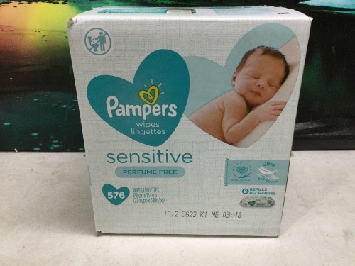 Pampers Sensitive Perfume Free Baby Wipes, 8 Refill Packs - Lot 798