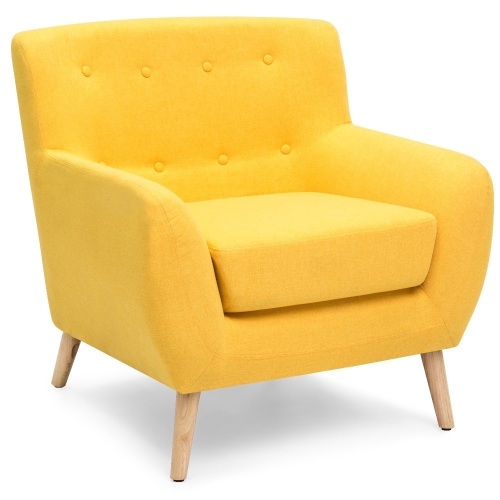 Mid-Century Modern Tufted Linen Accent Chair  - Lot 663