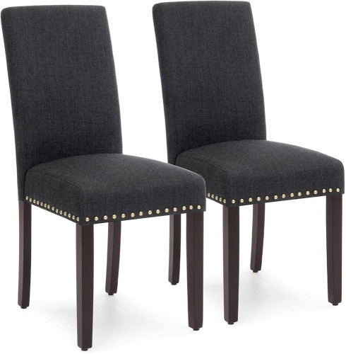 Upholstered High Back Padded Accent Dining Chairs w/Wood Legs, Studs, Set of 2  - Lot 382