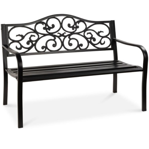 50" Steel Garden Bench w/ Floral Design Backrest   - Lot 646