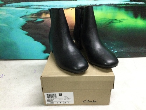 Clarks Chartli Valley Black Leather Ankle Boots - Lot 681
