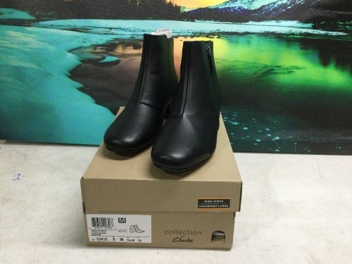 Clarks Women's Marilyn Beth Black Leather Ankle Boots - Lot 833