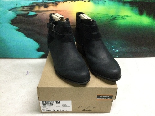 Clarks Adreena Show Black Leather Ankle Boots - Lot 765