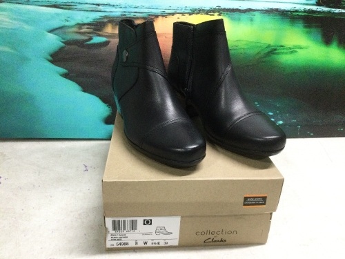 Clarks Emily Calle Black Leather Ankle Boots - Lot 1121