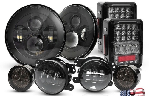 LED 7" Tail Light, Head Light, Turn Signal, Fog Lamp Combo Kit for Jeep JK 07-18  - Lot 279