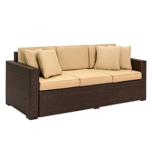 Outdoor 3-Seat All-Weather Wicker Lounge Sofa w/ Removable Cushions  - Lot 84