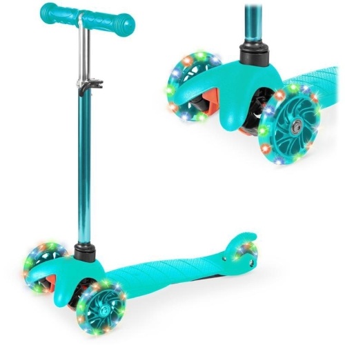 Kids Mini Kick Scooter Toy w/ Colorful Light-Up Wheels, Adjustable T-Bar  - Lot 1076