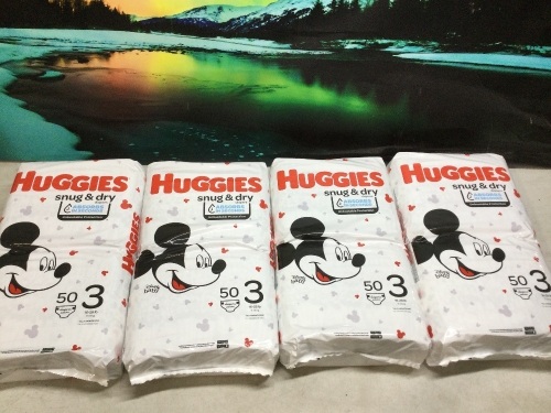 Lot of (4) Huggies Snug & Dry Baby Diapers, 50 ct - Lot 540