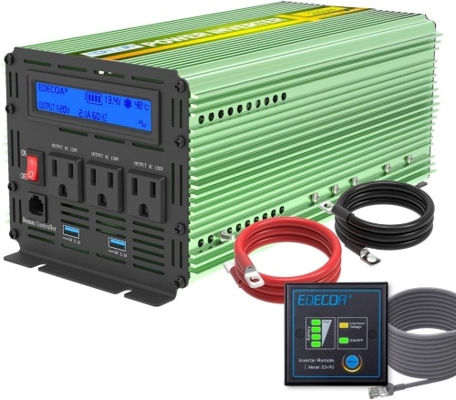 Edecoa 2000W Power Inverter 12V DC to 110V AC with Remote Controller, USB  - Lot 1138