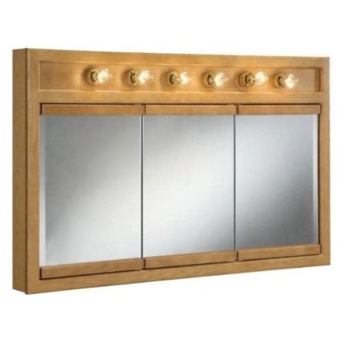 Design House Richland D Framed 6-Light Tri-View Surface-Mount Bathroom Medicine Cabinet, 48 in. W x 30 in. H x 5 in., Nutmeg Oak   - Lot 532