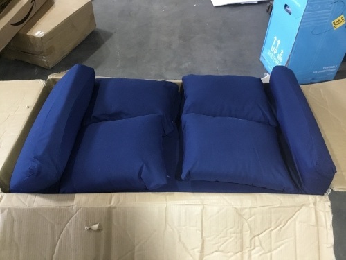 Outdoor Convertible Acacia Wood Futon Sofa w/ 4 Pillows, Removable Cushion  - Lot 754