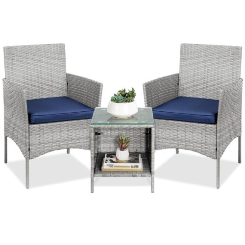 3-Piece Outdoor Patio Wicker Bistro Set w/ Side Storage Table  - Lot 778