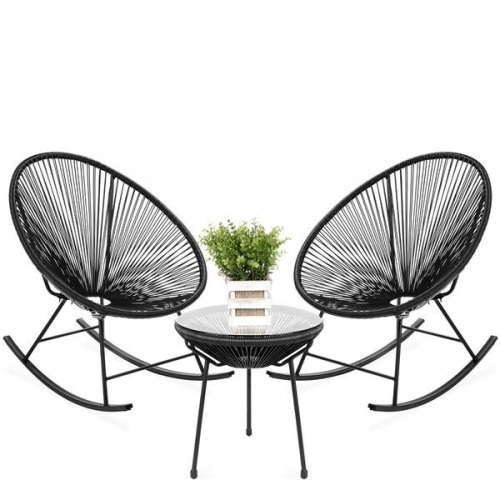 3-Piece Patio Woven Rope Acapulco Rocking Chair Bistro Set  - Lot 788