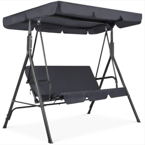 2-Person Outdoor Canopy Swing Glider Furniture w/ Cushions, Steel Frame - Lot 70