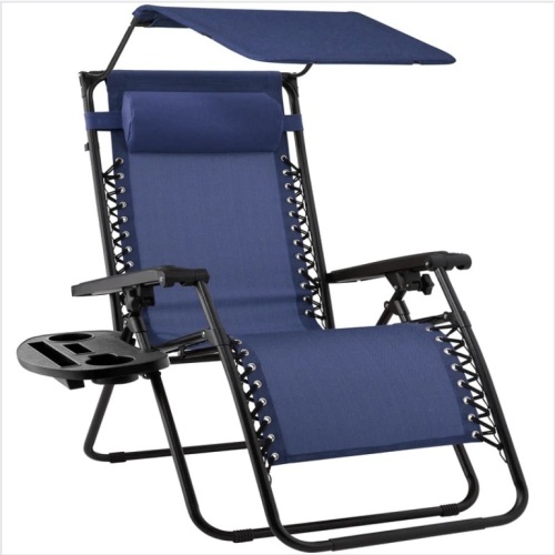 Folding Zero Gravity Recliner Patio Lounge Chair w/ Canopy, Side Tray - Lot 147