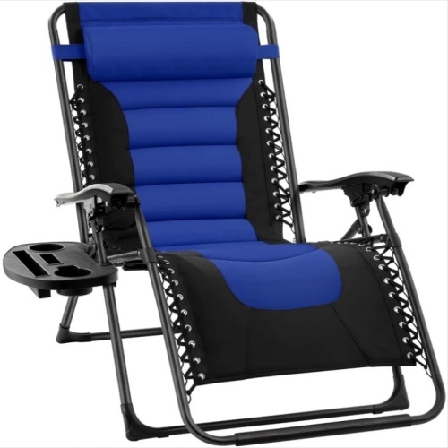 Oversized Padded Zero Gravity Chair, Folding Recliner w/ Headrest, Side Tray - Lot 390