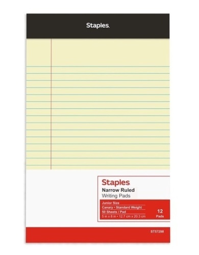 Lot of (4) 12 Pack Staples Junior Size Writing Pads - Lot 469