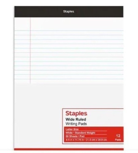 Lot of (3) 12 Pack Staples Letter Size Writing Pads - Lot 487
