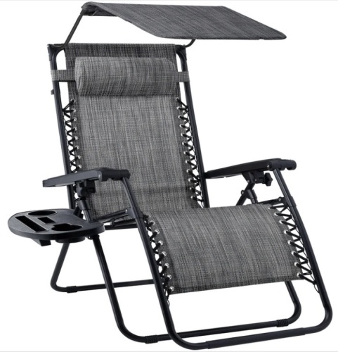 Folding Zero Gravity Recliner Patio Lounge Chair w/ Canopy, Side Tray - Lot 295