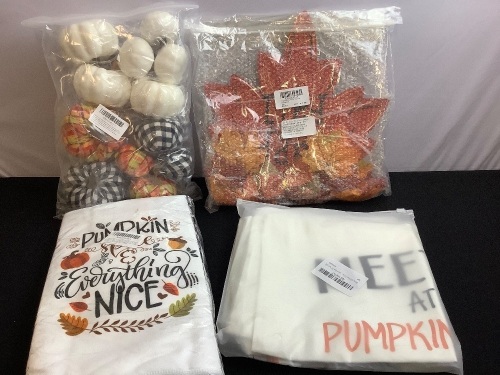 Fall Decor Bundle-Pillow Covers, Towels, Pumpkins, Wall Decor - Lot 63