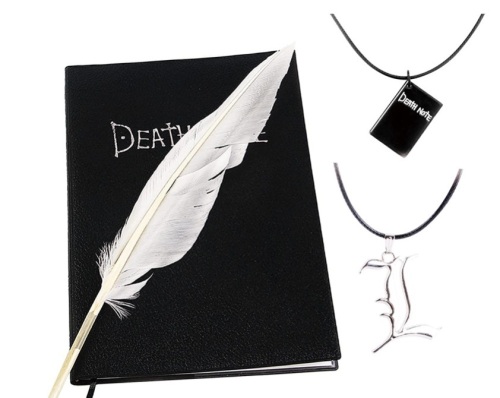 Death Notebook Anime Cosplay Set-Includes 2 Necklaces, Quill & Bookmark - Lot 438