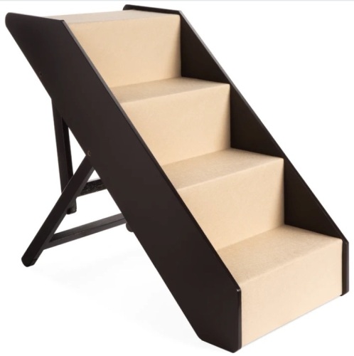 Foldable Adjustable, Non-Slip Wide Wooden Carpeted Pet Step Stairs - Lot 199