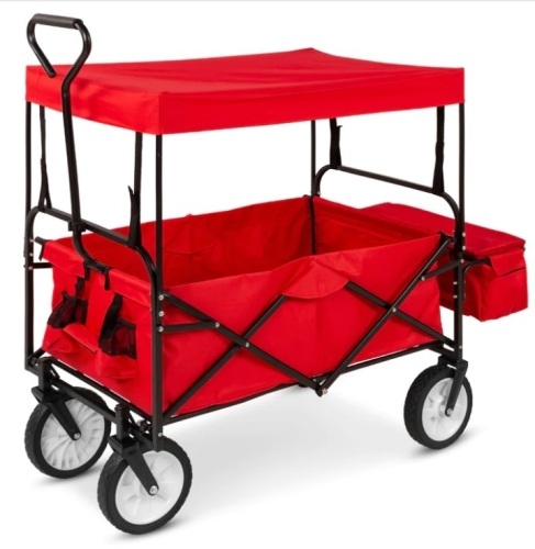 Utility Wagon Cart w/ Folding Design, 2 Cup Holders, Removable Canopy - Lot 259