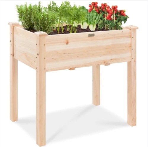 Raised Garden Bed, Elevated Wood Planter Box Stand w/ Bed Liner - 34x18x30in - Lot 118