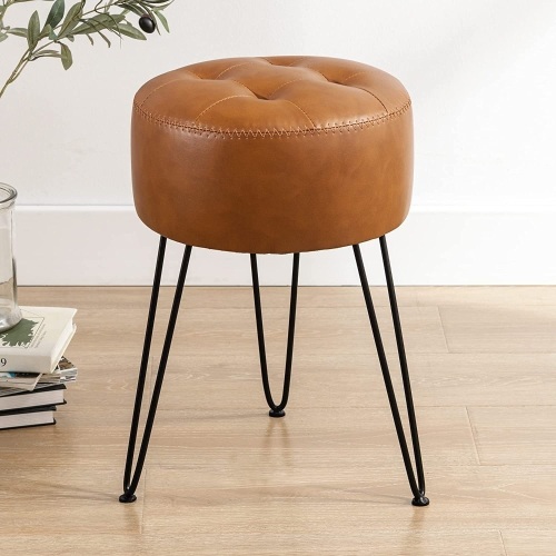 LUE BONA Tufted Faux Leather Small Vanity Stool, 19” Height - Lot 154