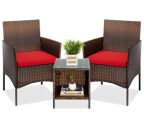 3-Piece Outdoor Patio Wicker Bistro Set w/ Side Storage Table - Lot 334