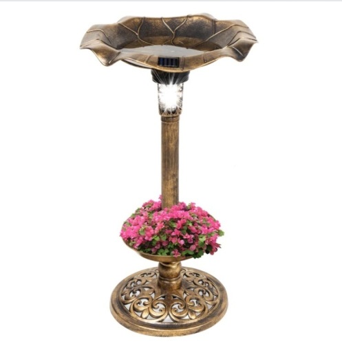 Solar Lighted Bird Bath w/ Planter - Lot 451