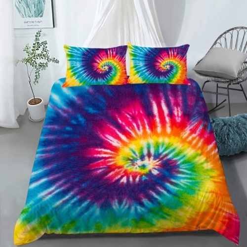 Tie Dye Rainbow Duvet Cover Set, Full - Lot 549