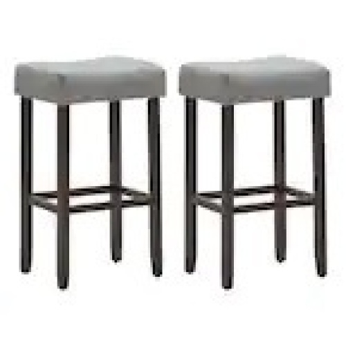 Gray Backless 29 in. Wood Nailhead Saddle Bar Stool with Fabric Seat - Lot 1267