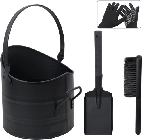 Poofzy Coal and Ash Bucket with Shovel, Broom and Gloves - Lot 1280