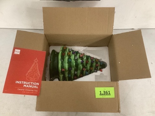 15in Pre-Lit Hand-Painted Ceramic Tabletop Christmas Tree w/ 64 Lights - Lot 3061