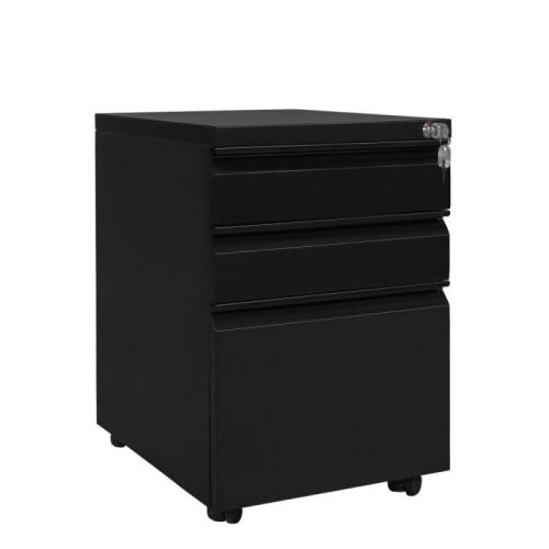 3 Drawers File Cabinet, with Lock and Wheels, Black  - Lot 264