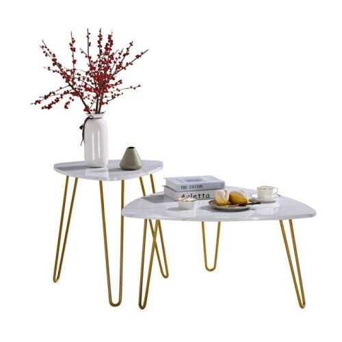  Nesting Marble Iron Feet Coffee Tables, Set of 2  - Lot 290