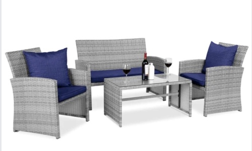 4-Piece Outdoor Wicker Conversation Patio Set w/ 4 Seats, Glass Table Top - Lot 20