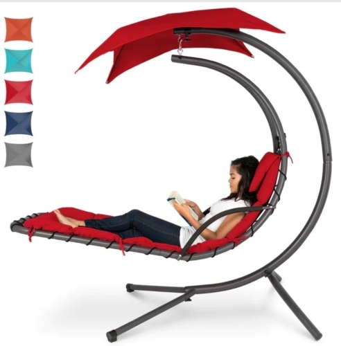 Hanging Curved Chaise Lounge Chair w/ Built-In Pillow, Removable Canopy - Lot 21